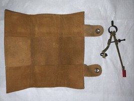 Vtg Drafting Bow Compass With Folding Leather Case Pouch - £19.71 GBP