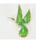 Gerry&#39;s Green Enamel Bird Brooch Pin Long Beak  1-1/2&quot; Wide x  2&quot; Tall - $24.49