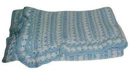 Hand Made Crochet #4154 Baby Blanket/Afghan/Throw Blue/White 54 x 41 NEW - $25.19