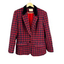 Pendleton Womens Vintage Blazer Red Plaid Velvet Buttons Wool Jacket Siz... - $76.31