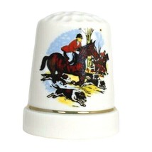 Equestrian Horse Riding Jockey Fox Hunt Porcelain Souvenir Thimble Home ... - $8.24