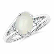 ANGARA 9x7mm Natural Moonstone and Diamond Split Shank Ring in Sterling Silver - £257.21 GBP+