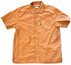 Columbia Shirt Mens Medium Orange Plaid Camp Hiking Fish Short Sleeve Bu... - $8.79