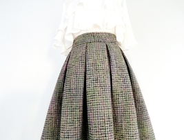 Brown Plaid Midi Pleated Skirt Women Winter Plus Size Pleated Skirt image 2