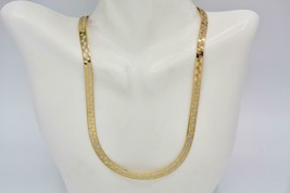 Fine 14K Yellow Gold 5mm Two Tone Diamond Cut Design Herringbone Necklace 16&quot;L - £466.64 GBP