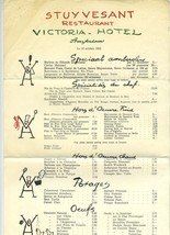 Stuyvesant Restaurant Menu Victoria Hotel Amsterdam The Netherlands 1952 - £31.65 GBP