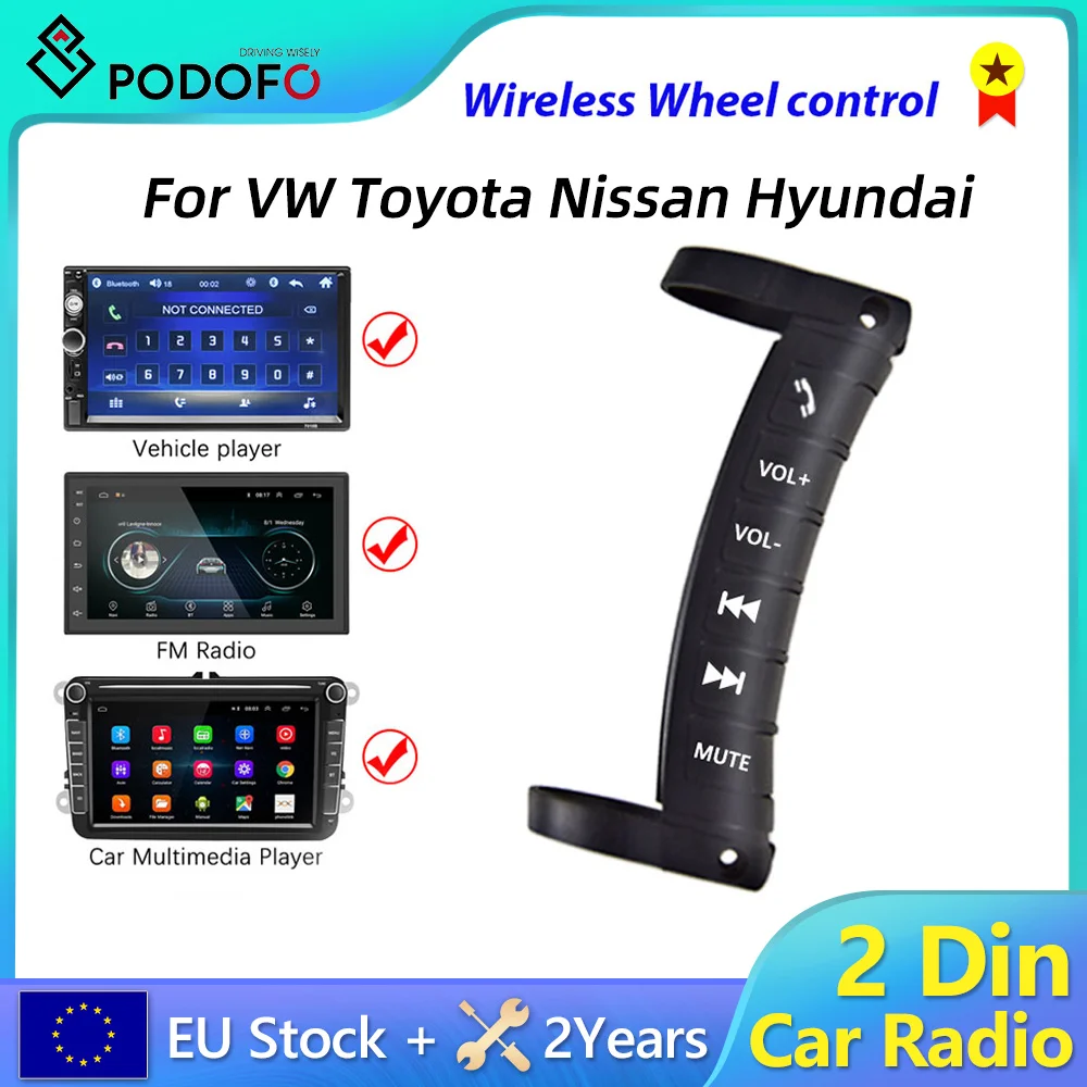 Podofo 2din Car Radio Wireless Steering Wheel control for 2 DIN Universal VW - £14.17 GBP