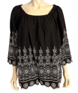 Talbots Women's Petite Off-the-Shoulder Embroidered Blouse Black 3XP - €24,28 EUR
