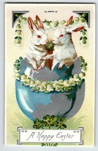 Easter Postcard Bunny White Rabbits Tuck Cracked Egg Flowers Series 704 Embossed - £10.02 GBP