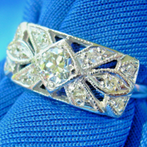 Earthmined European Diamond Deco Wedding Band Vintage Antique Engagement Ring - £1,946.83 GBP