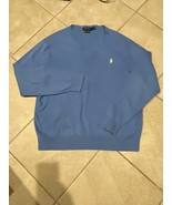 Polo Ralph Lauren Pima Cotton Sweater Mens Blue V Neck Long Sleeve Knit ... - $23.42 CAD