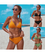 Fashion Solid Color Swimwear Spaghetti Strap Bathing Suit Sexy Beach Res... - £15.44 GBP