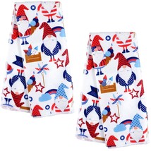 2pc-Patriotic Gnome Elf Hand Towel Red White Blue Usa Star Bathroom Kitchen Golf - £7.59 GBP