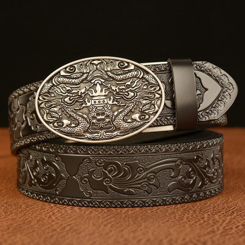 Desgner Dragon Pattern Cow Leather Belts for Men Top Quality Business Me-125CM
