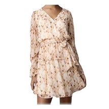 LC Lauren Conrad Peplum Waist Faux Wrap Mini Dress Size M Peach Beige Go... - $24.74