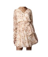 LC Lauren Conrad Peplum Waist Faux Wrap Mini Dress Size M Peach Beige Go... - $21.04 CAD