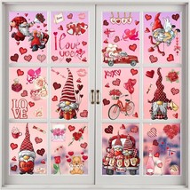 9-Sheet Valentine&#39;s-Day Window Clings - Pink Gnomes Decor, Double-Sided ... - £6.80 GBP