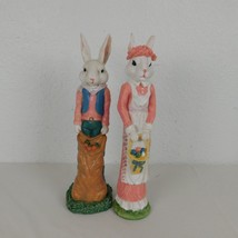 Easter Rabbit Couple Tall Skinny Pencil Bunny Pair Resin Eggs Carrot Basket FLAW - £7.79 GBP