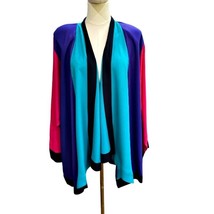 Vintage 80s Color Block Duster Jacket Pink Purple Teal Cascading READ for SIZE - $28.77