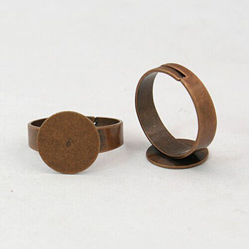 2 Ring Blanks Antiqued Copper Settings Adjustable Shanks Glue On Pad - $2.59