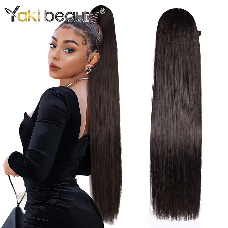 Ght ponytail drawstring pony tail 32inch clip in hair extensions for women organic heat thumb200