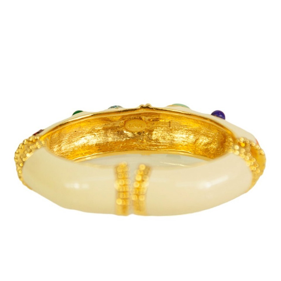 KENNETH JAY LANE Enamel Cuff Bracelet in Off White with multi color cabochons Item image 6