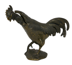 Vintage Cast Metal Ashtray Trinket Box Rooster with Hinged Lid - $73.49