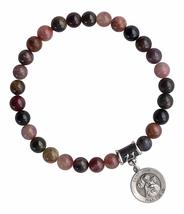 St. John Medal Bracelet - Watermelon Tourmaline Healing Crystal Stretch Bracelet - $89.99