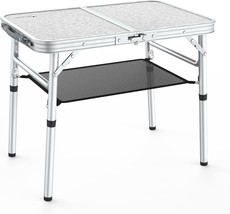 Camping Table, Sportneer Adjustable Height Small Folding Table with Mesh Layer - £40.89 GBP