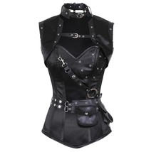 Steampunk Overbust Gothic Full Steel Bone Black Satin Heart Bolero Jacket Corset - £61.49 GBP+