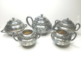 VTG 5 Homan Quadruple Silver Plate 2034 Floral Engraved Teapot Sugar Cre... - £155.59 GBP