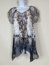 One World Womens Size S Baroque Floral Scoop Tunic Top Flutter Sleeve - £8.29 GBP