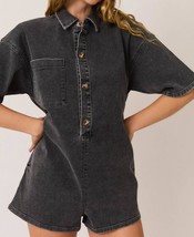Le Lis The Comeback Denim Romper Washed Grey - $34.00