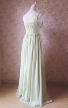Sage Green One Shoulder Maxi Dress Plus Size A-line Chiffon Sage Prom Dress image 3