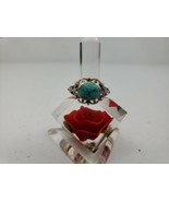 MCM Mid Century 925 MO Marked 1CM Turquoise Stone SZ 8 Ring W/ Intricate... - £22.80 GBP