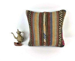 Kilim Pillow Cover 16x16 Home Decorative Vintage Handmade Cushion Cover A1950 - $15.31