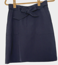 Loft Navy Blue Skirt Tie Waist Pockets Double Lined Career Stretch Size ... - £15.50 GBP