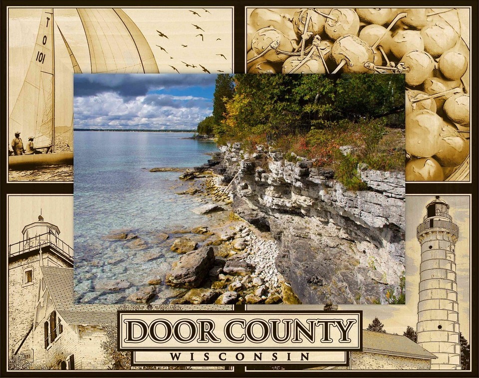 Door County Wisconsin Montage Laser Engraved Wood Picture Frame (5 x 7) - $30.99