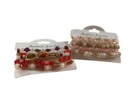 Fashion Jewelry Lot of 10 Stretch Bracelets Pink Red Gold Tone New Stack... - $14.85