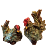 Chicken Figurine Set 7&quot; Majolica Rooster &amp; Hen Statue Primitive Rustic F... - €17,12 EUR