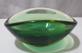Vtg Murano? Glass  Bowl Trinket  dish Green Amber 5&quot; long - £27.54 GBP