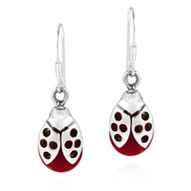 Summer Love Ladybug Red Coral Stone .925 Silver Earrings - £10.43 GBP