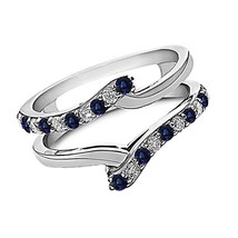 14K GOLD Plated SOLITAIRE ENHANCER SIMULATED SAPPHIRE &amp; DIAMOND GUARD WR... - £83.96 GBP