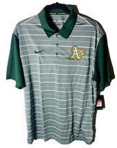 Nike Oakland Athletics Dri-Fit Short Sleeve Polo Shirt Green Stripes Large - £29.59 GBP