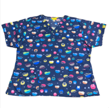 Wonder Wink Navy Blue Hedgehog Animal Print Medical Nursing Scrubs Top S... - $14.99