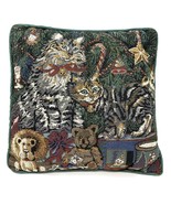 Christmas Kitty Cat Tapestry Pillow Holiday Tree 11 X 11 Inches Green  - £14.84 GBP