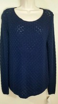 Liz Claiborne Open Weave Scoop Neck Tunic Sweater Dark Blue Size S NWT - $14.99