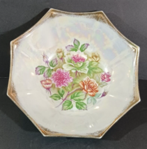 Vintage Trimont Ware Japanese Iridescent Octagon Porcelain Floral Bowl 7&quot; - £7.46 GBP