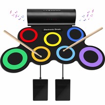 Electronic Drum Set For Kids, Adult Beginner Pro Midi Drum Kit, Roll Up Practice - £66.44 GBP