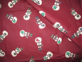 Fabric Concord Snowmen w/Scarf Hat on Sparkly Dark Maroon Background $3.55/Yard - £2.73 GBP